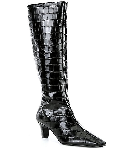 Schutz Dellia Up Crocodile Embossed Tall Leather Boots