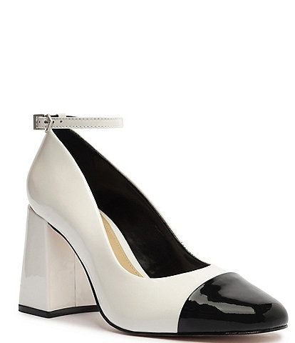 Schutz Dorothy Casual High Patent Leather Cap Toe Ankle Strap Pumps