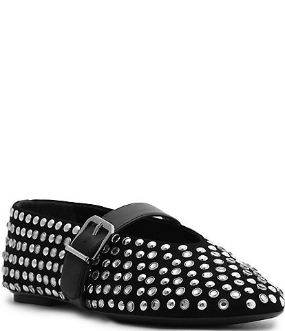 Schutz Eiza Glam Studded Leather Mary Jane Ballet Flats