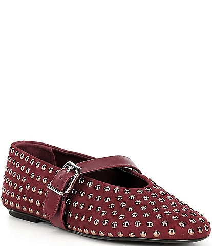Schutz Eiza Shine Studded Leather Mary Jane Ballet Flats