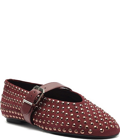 Schutz Eiza Shine Studded Leather Mary Jane Ballet Flats
