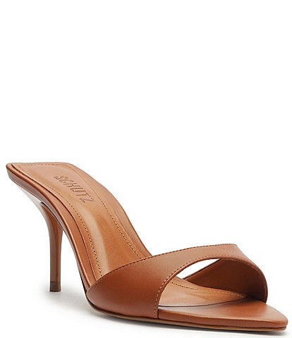 Schutz Elodie Leather Pointed Toe Stiletto Slip-On Sandals