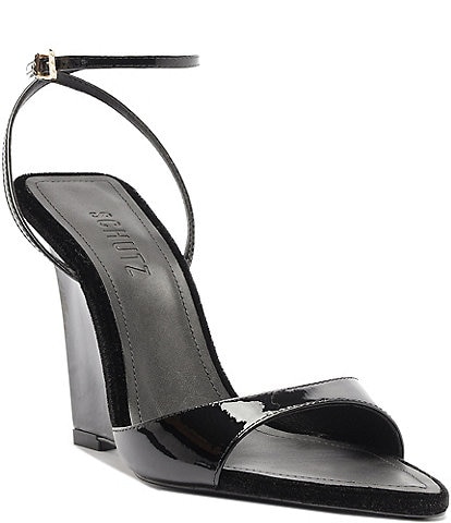 Schutz Elodie Wedge Patent Leather Ankle Strap Dress Sandals