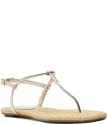 Schutz Elsha Metallic Leather Flat Thong Sandals