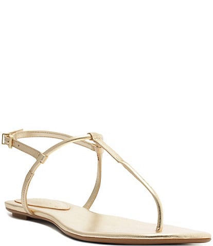 Schutz Elsha Metallic Leather Flat Thong Sandals