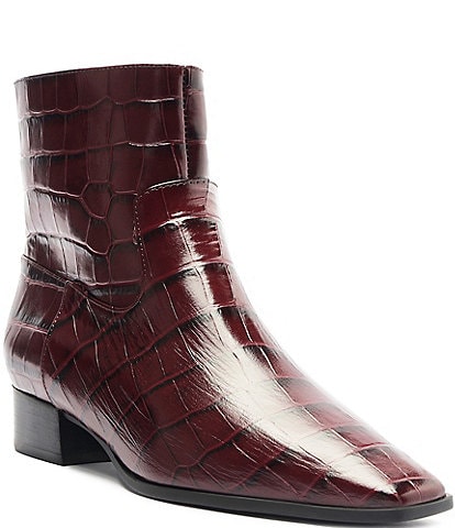 Schutz Helena Crocodile Embossed Leather Dress Booties