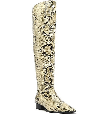 Schutz Helena Snake Print Leather Over The Knee Boots