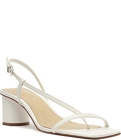 Schutz Heloise Mid Block Leather Slingback Thong Dress Sandals