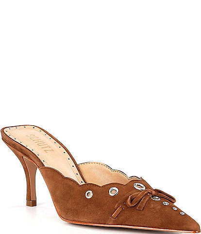 Schutz Hilly Suede Grommets Detail Bow Mules