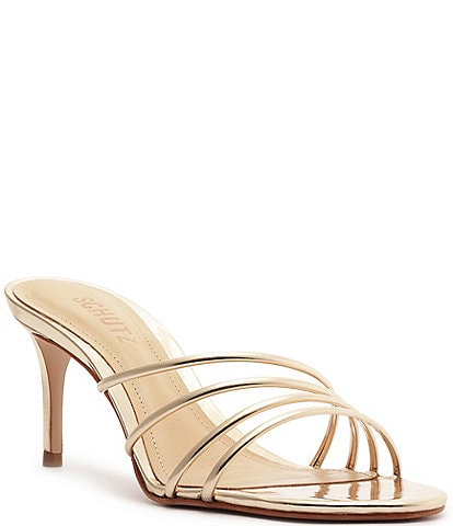 Schutz Inez Metallic Leather Dress Mule Slide Sandals