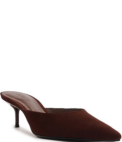 Schutz Julie Suede Pointed Toe Kitten Heel Mules