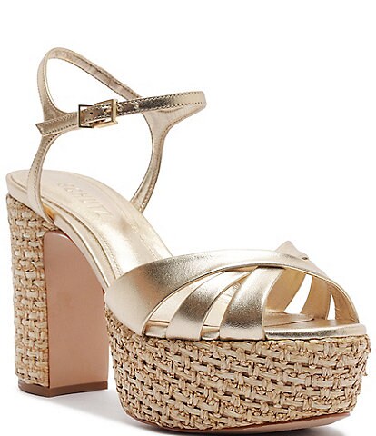 Schutz Keefa Raffia Leather Platform Block Heel Sandals
