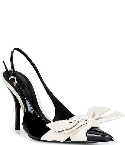Schutz Liora Patent Leather Bow Pointed Slingback Stiletto Pumps