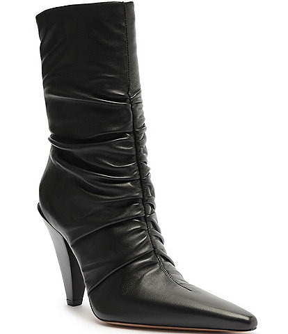 Schutz Lynn Leather Ruched Dress Booties