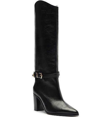 Schutz Maryana Belted Leather Block Heel Tall Boots