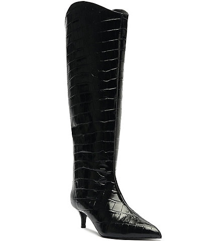 Schutz Maryana Lo Crocodile Embossed Leather Tall Boots