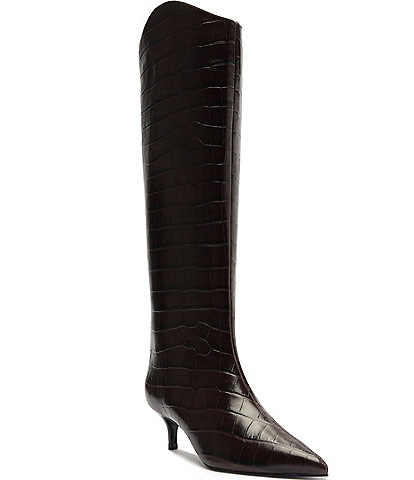 Schutz Maryana Lo Crocodile Embossed Leather Tall Boots