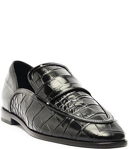 Schutz Maurice Crocodile Embossed Tailored Loafers