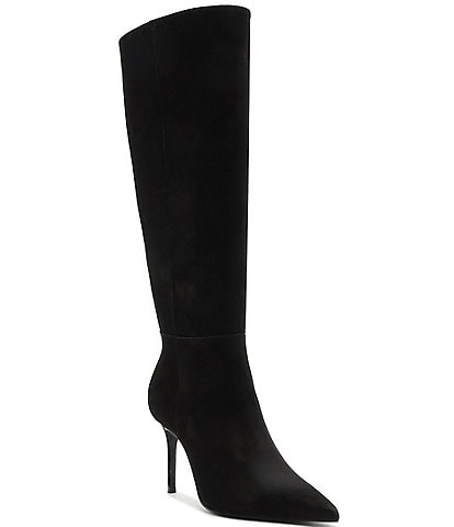 Schutz Mikki Up Nubuck Suede Pointed Toe Stiletto Tall Boots