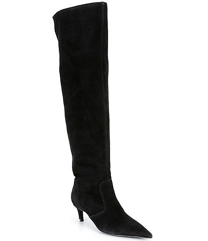 Schutz Odessa Suede Pointed Toe Kitten Heel Over The Knee Boots