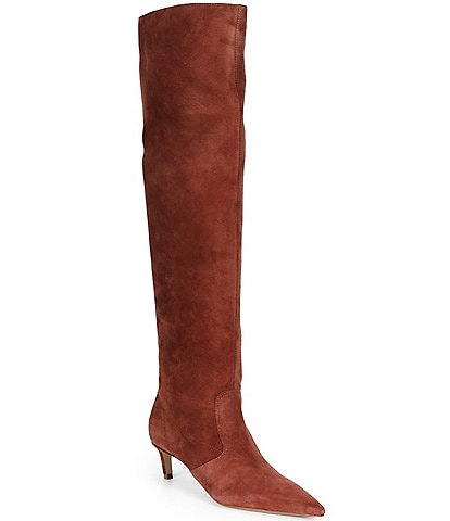 Schutz Odessa Suede Pointed Toe Kitten Heel Over The Knee Boots