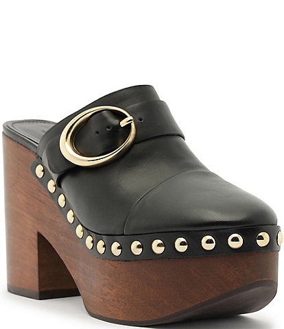 Schutz Piper Leather Block Heel Platform Clogs