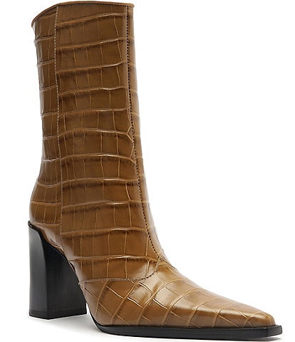 Schutz Raffaela Crocodile Embossed Leather Snip Toe Booties