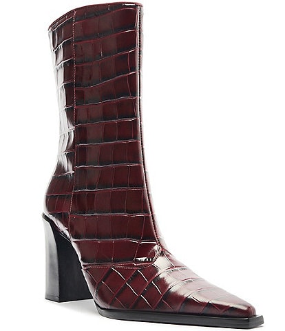 Schutz Raffaela Crocodile Embossed Leather Snip Toe Booties