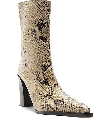 Schutz Raffaela Snake Print Leather Snip Toe Booties