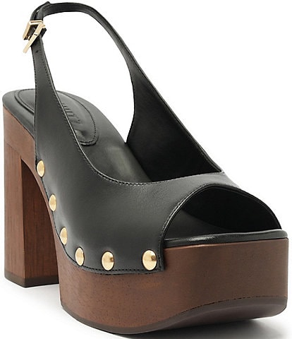 Schutz Rose Leather Block Heel Slingback Sandals
