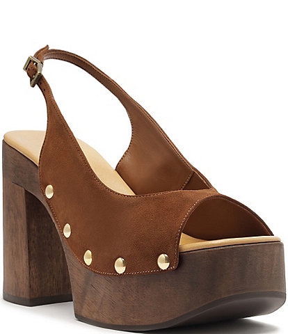 Schutz Rose Sling Suede Studded Platform Block Heel Sandals