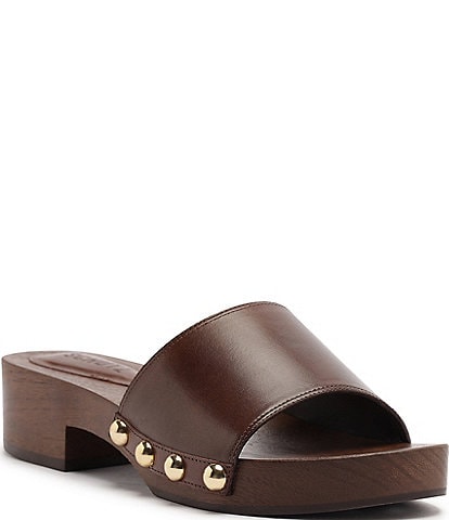 Schutz Shayla Leather Studded Band Slide Sandals