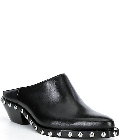 Schutz Taylor Leather Studded Pointed Toe Mules