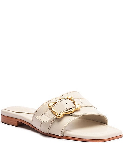 Schutz Wavy Flat Leather Slide Sandals