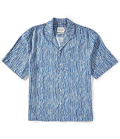 Scotch & Soda Allover Zagging Stripe Print Short Sleeve Woven Camp Shirt
