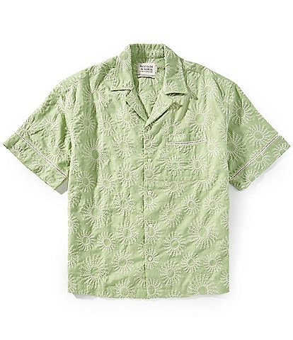 Scotch & Soda Embroidered Linen Blend Short Sleeve Woven Camp Shirt