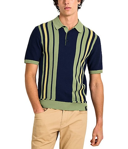 Scotch & Soda Stripe Structured Knit Short Sleeve Polo Shirt
