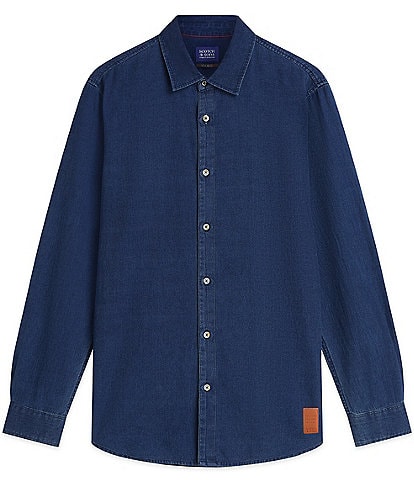 Scotch & Soda Structured Denim Long Sleeve Woven Shirt