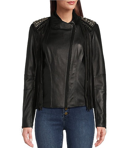 Scully Fringe Beaded Genuine Leather Jacket