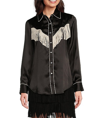 Scully Fringe Collared Long Sleeve Blouse