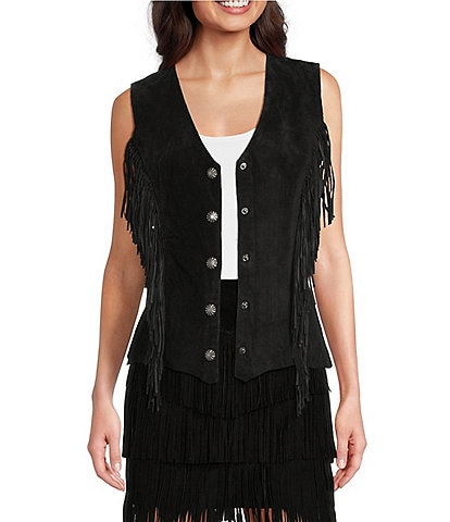Scully Leather V-Neck Fringe Snap Front Vest