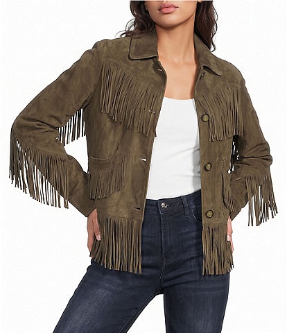 Scully Olive Suede Fringe Jacket