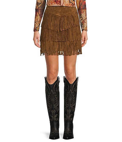 Scully Tiered Suede Fringe Skirt