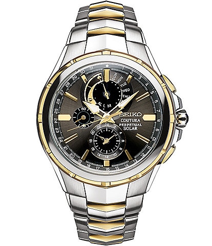 Seiko Men's Coutura Perpetual Solar Alarm Quartz Chronograph Two Tone Bracelet Watch