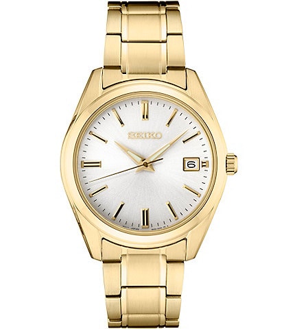 Seiko Men's Essential Quartz Analog White Dial Gold Stainless Steel Bracelet Watch