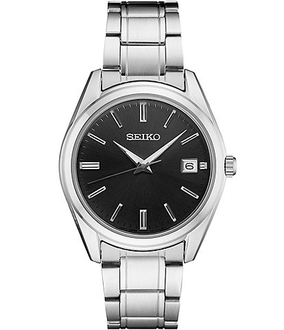Seiko Men's Essential Quartz Analog Black Dial Stainless Steel Bracelet Watch