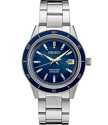 Seiko Men's Presage Cocktail Time Crown Chronograph Stainless Steel Bracelet Blue Dial Watch