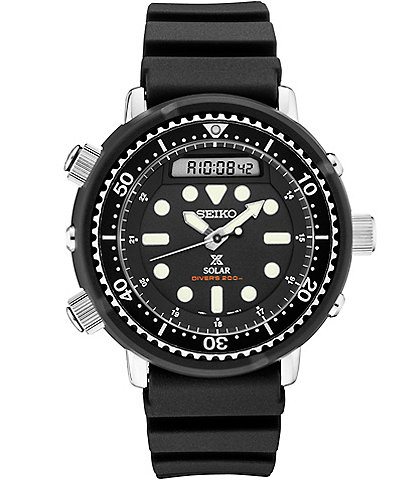 Seiko Men's Prospex Solar Hybrid Diver Black Silicone Strap Watch