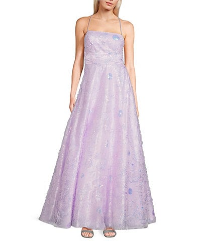B. Darlin Sequin Floral Square Neck Ball Gown