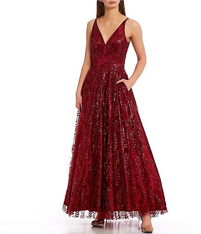 Sequin Plunge Low Back Ball Gown